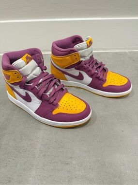 Nike Air Jordan 1 High Top Sneakers in Purple, Yellow & White